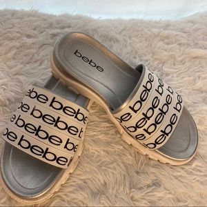 Bebe White Slides Sz 8